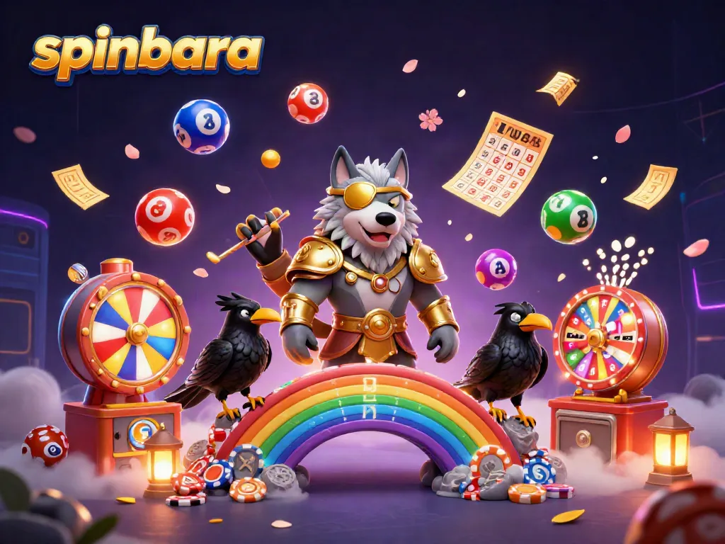 Experience exhilarating wins at spinbara with a vibrant 3D casino scene featuring mythical characters and dynamic gambling elements.