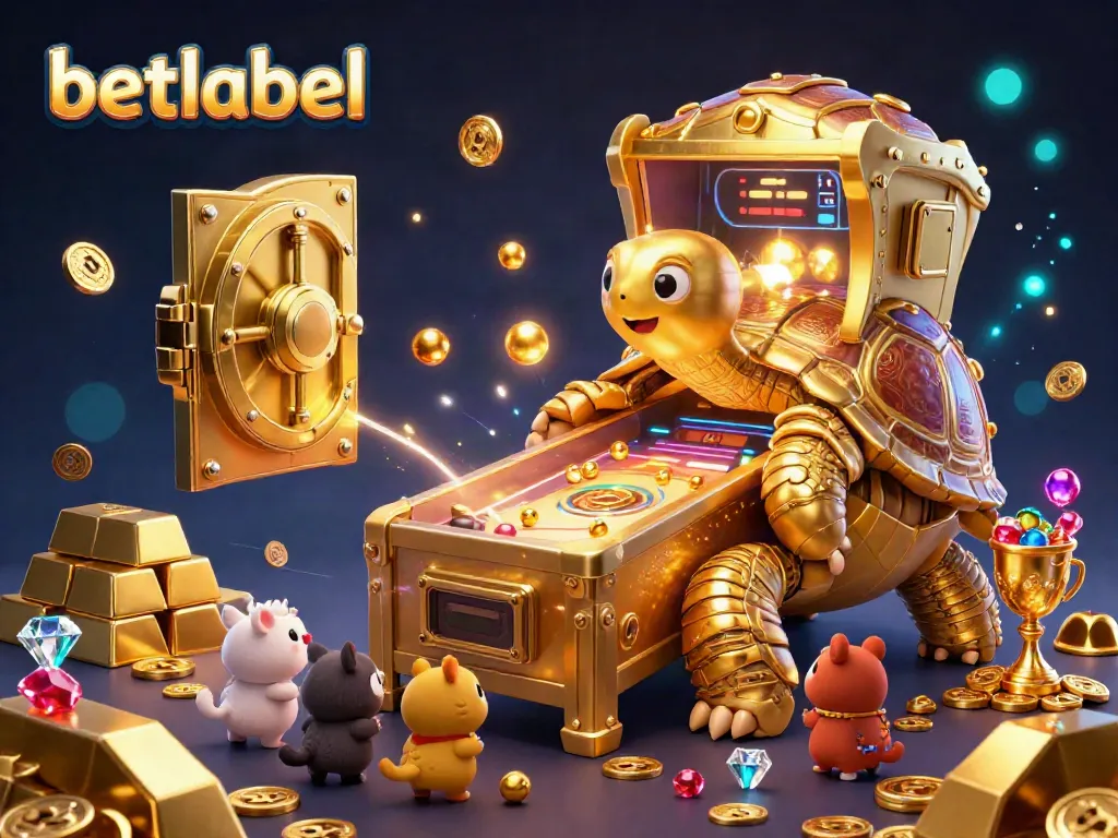 Betlabel offers exciting gaming experiences with a vibrant 3D illustration of a colossal tortoise and treasures.